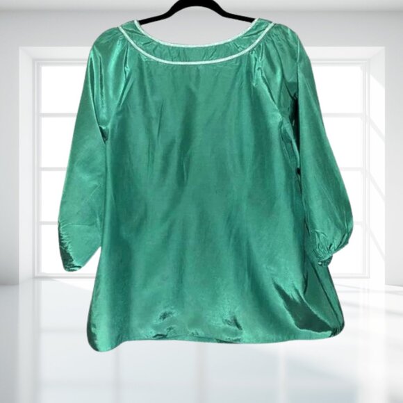 Lane Bryant Green Embroidered Peasant Blouse Button Balloon Sleeve 14/16 - Picture 3 of 7